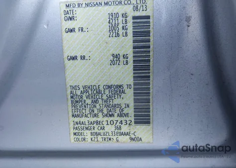 2014 Nissan Altima 2.5 Sv из США, поврежденный, VIN 1N4AL3AP8EC107432